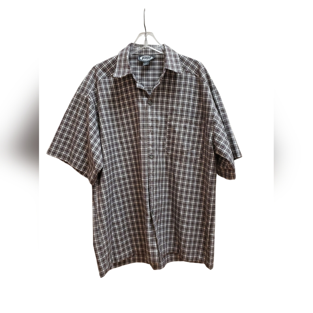 Yago Shirt Mens Size XL Brown and White Checkered Button Down Short Sleeve